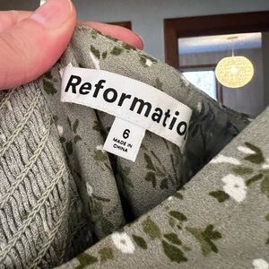 Reformation Light Green Floral Patterned Dress